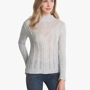White House Black Market Mock Neck Pullover Sweater Sz S Gray Open Knit …